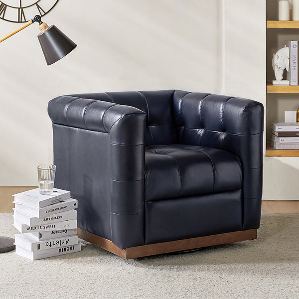 Feodor Genuine Leather Mid-Century Modern Style Swivel Chair