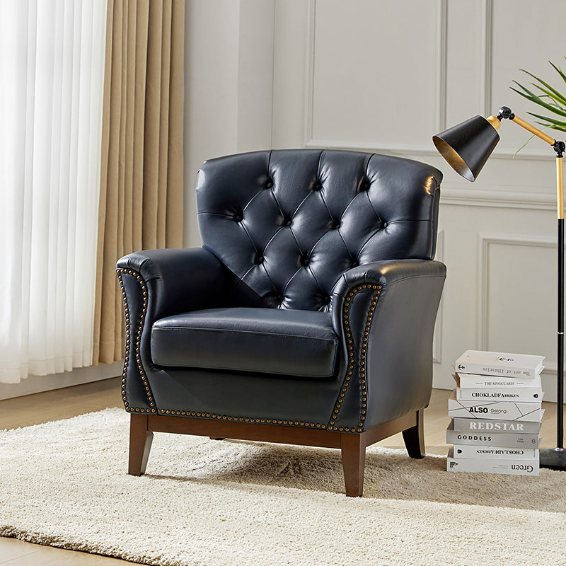Billy Traditional Genuine Leather Chair With Solid Wood Legs Hulala Home