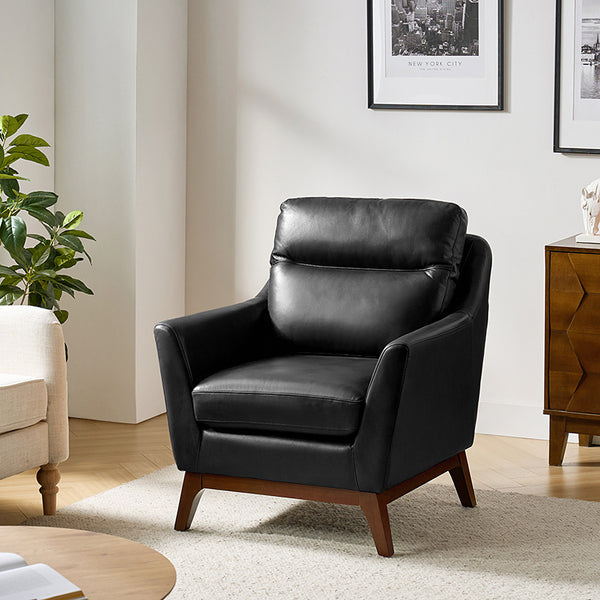 Kyrillus Mid - Century Modern Genuine Leather Armchair