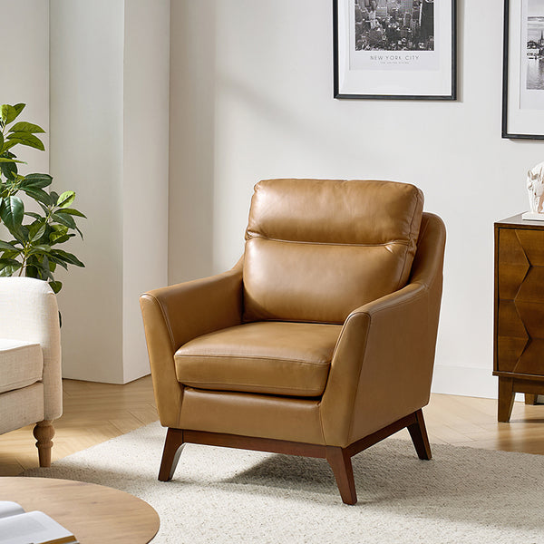 Kyrillus Mid - Century Modern Genuine Leather Armchair