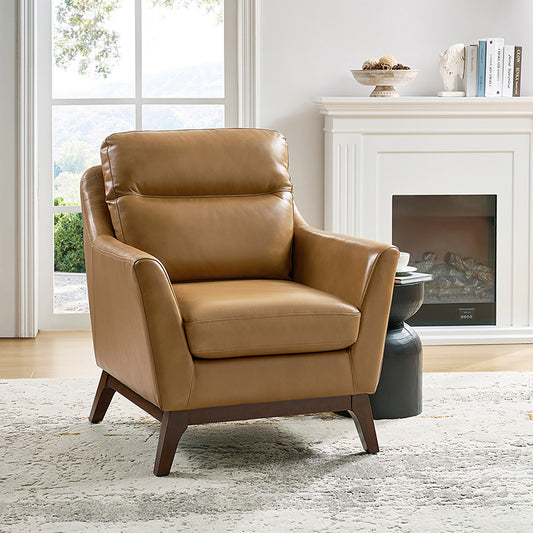 Kyrillus Mid - Century Modern Genuine Leather Armchair