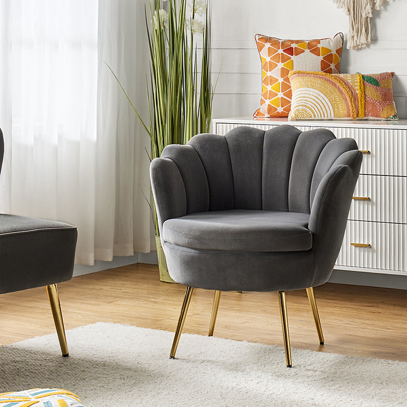 Grey velvet scallop outlet armchair