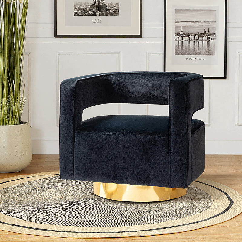 Hulala Home Agata Velvet Swivel Barrel Armchair Black