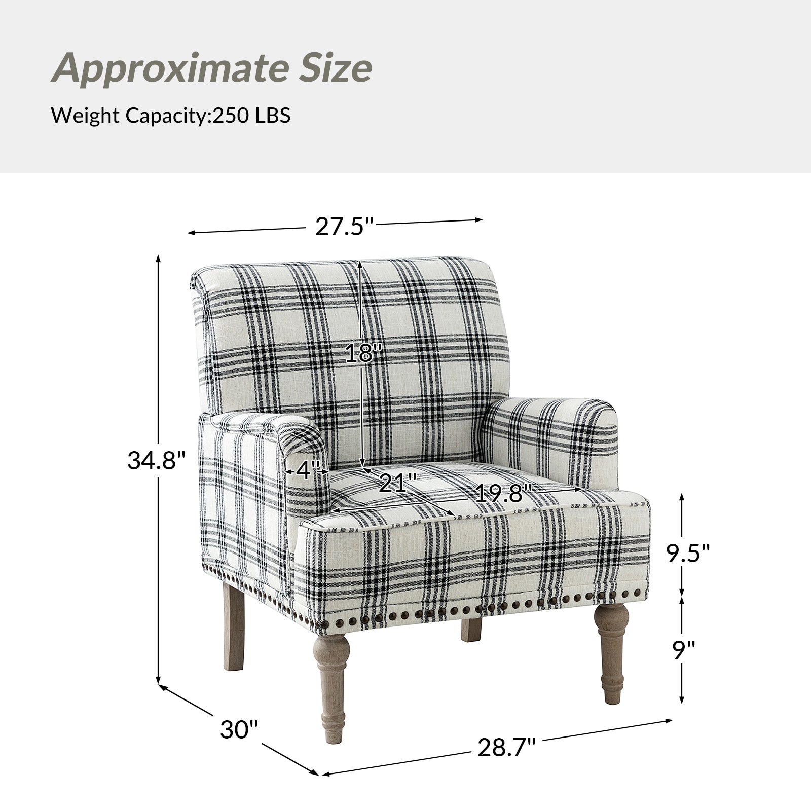 Tamsin Plaid Armchair with Nailhead Trim