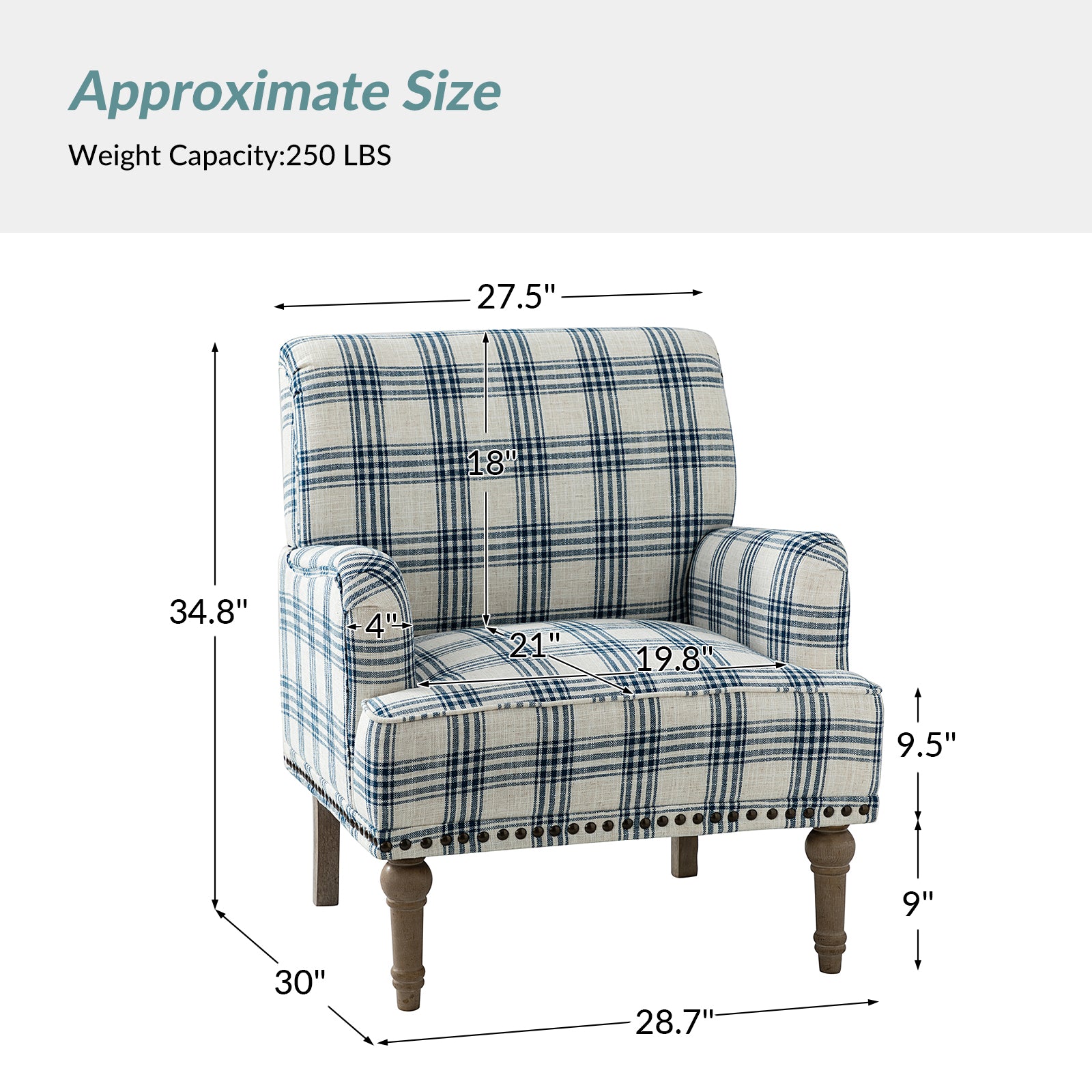 Tamsin Plaid Armchair with Nailhead Trim