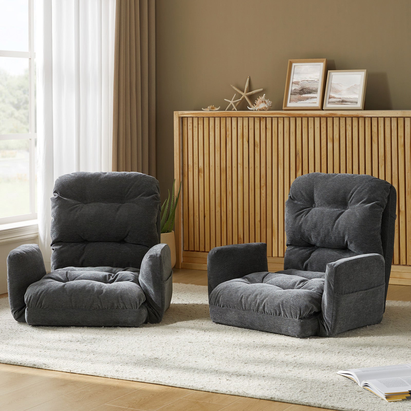 Faustus Reclining Floor Chair with Storage Armrest
