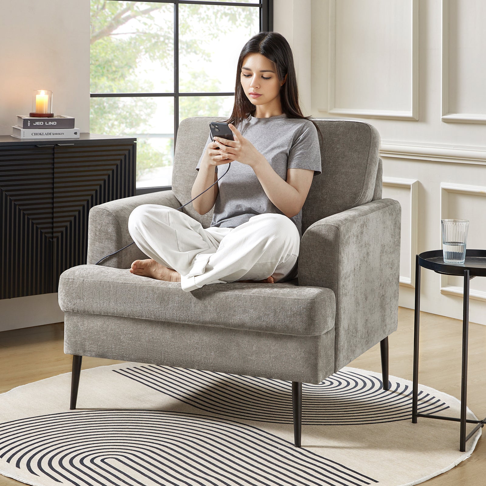 Geoffrey Modern Oversized Armchair with Charging Ports