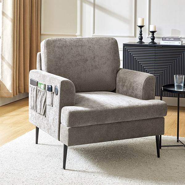 Geoffrey Modern Oversized Armchair with Charging Ports