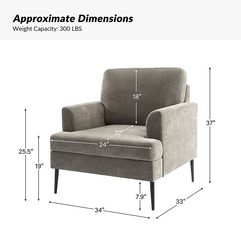 Geoffrey Modern Armchair with Detachable Back Cushion