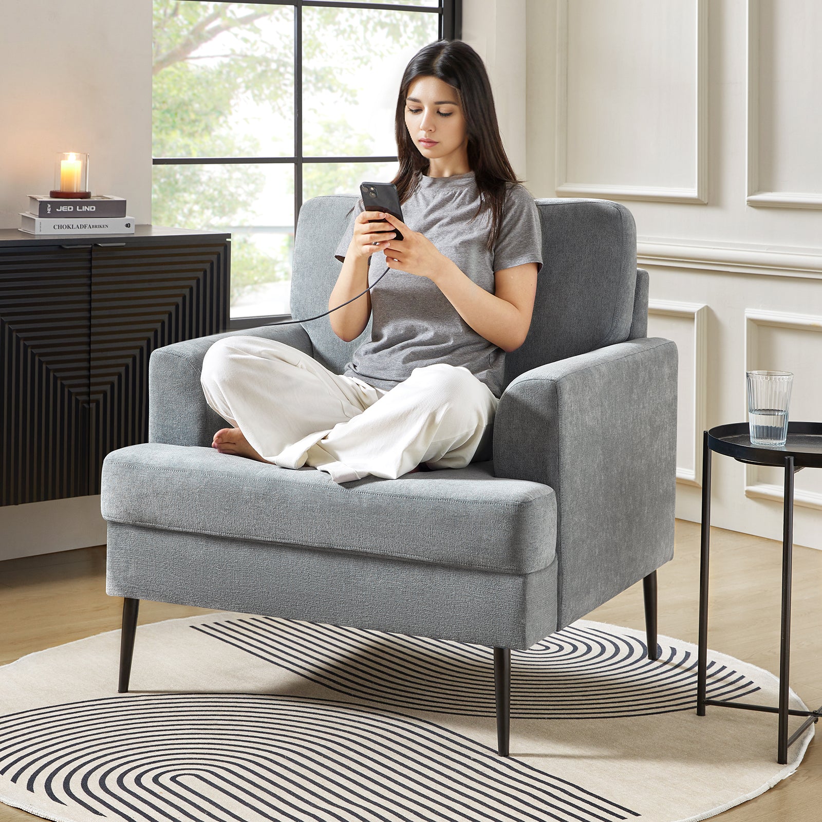 Geoffrey Modern Oversized Armchair with Charging Ports