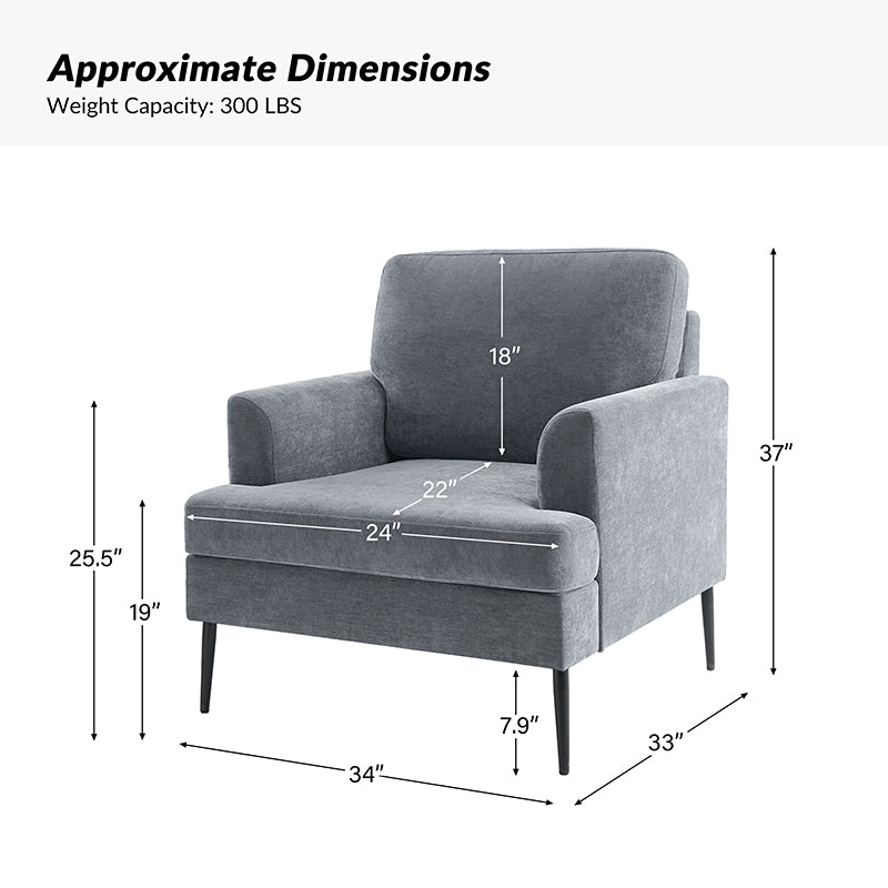 Geoffrey Modern Armchair with Detachable Back Cushion