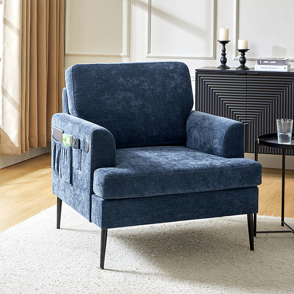 Geoffrey Modern Oversized Armchair with Charging Ports