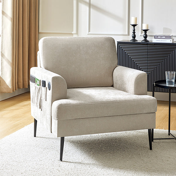 Geoffrey Modern Oversized Armchair with Charging Ports