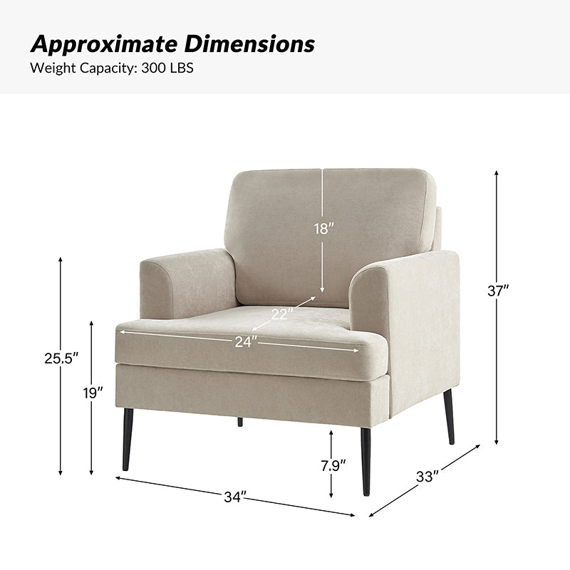 Geoffrey Modern Armchair with Detachable Back Cushion