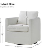 Asser White Swivel Chair,360 Degree Swivel, Removable Slipcover, Reversible Cushions