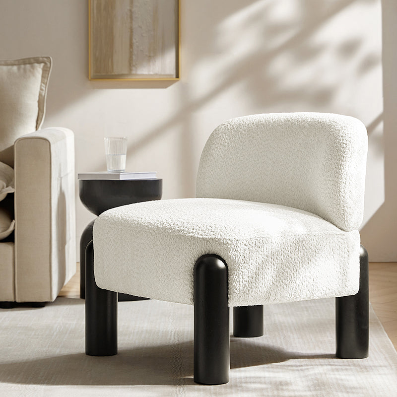 Vicky White Contemporary Accent Chair with Rubber Wood Legs