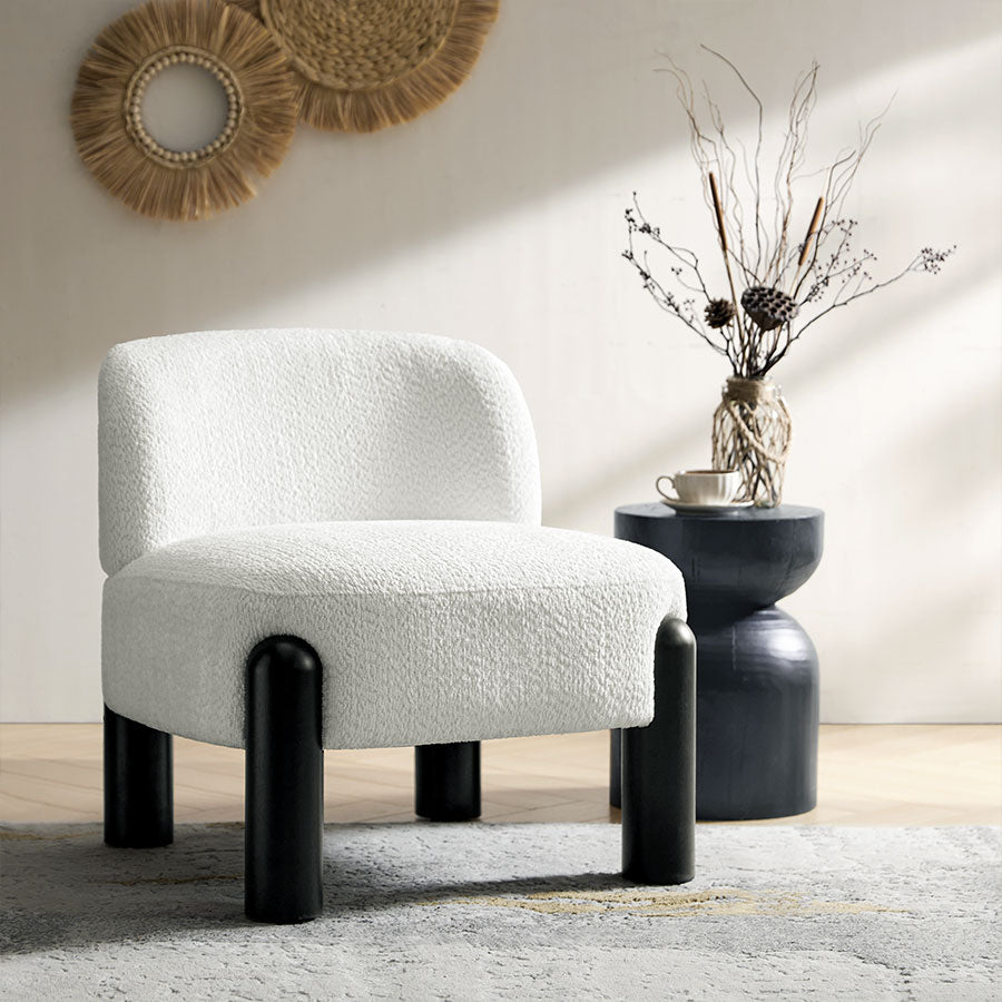 Vicky White Contemporary Accent Chair with Rubber Wood Legs