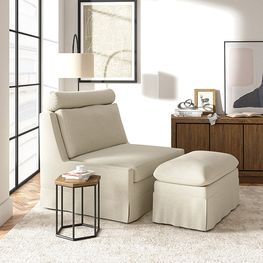 Tobias Modern Style Living Room 45" W Slipcovered Chair With Ottoman