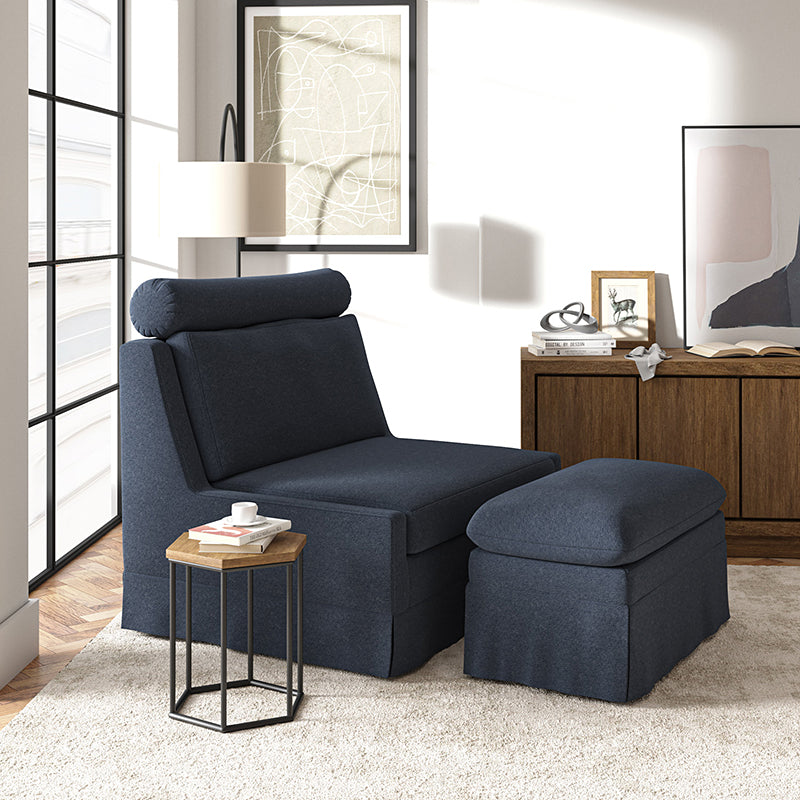 Tobias Modern Style Living Room 45" W Slipcovered Chair With Ottoman