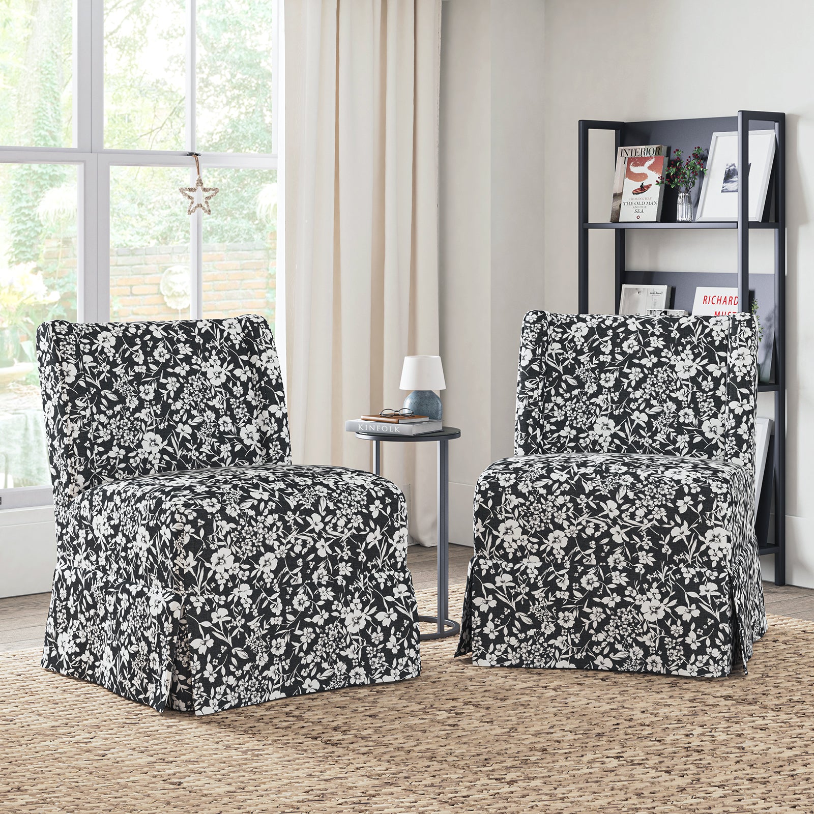 Ellmar Slipper Chair with Washable Slipcover and Solid Wood Legs Set Of 2