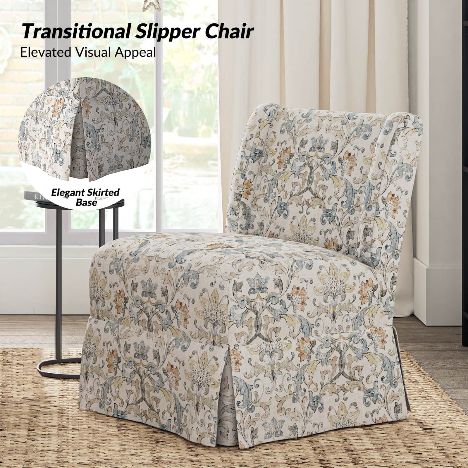 Ellmar Slipper Chair with Washable Slipcover and Solid Wood Legs Set Of 2