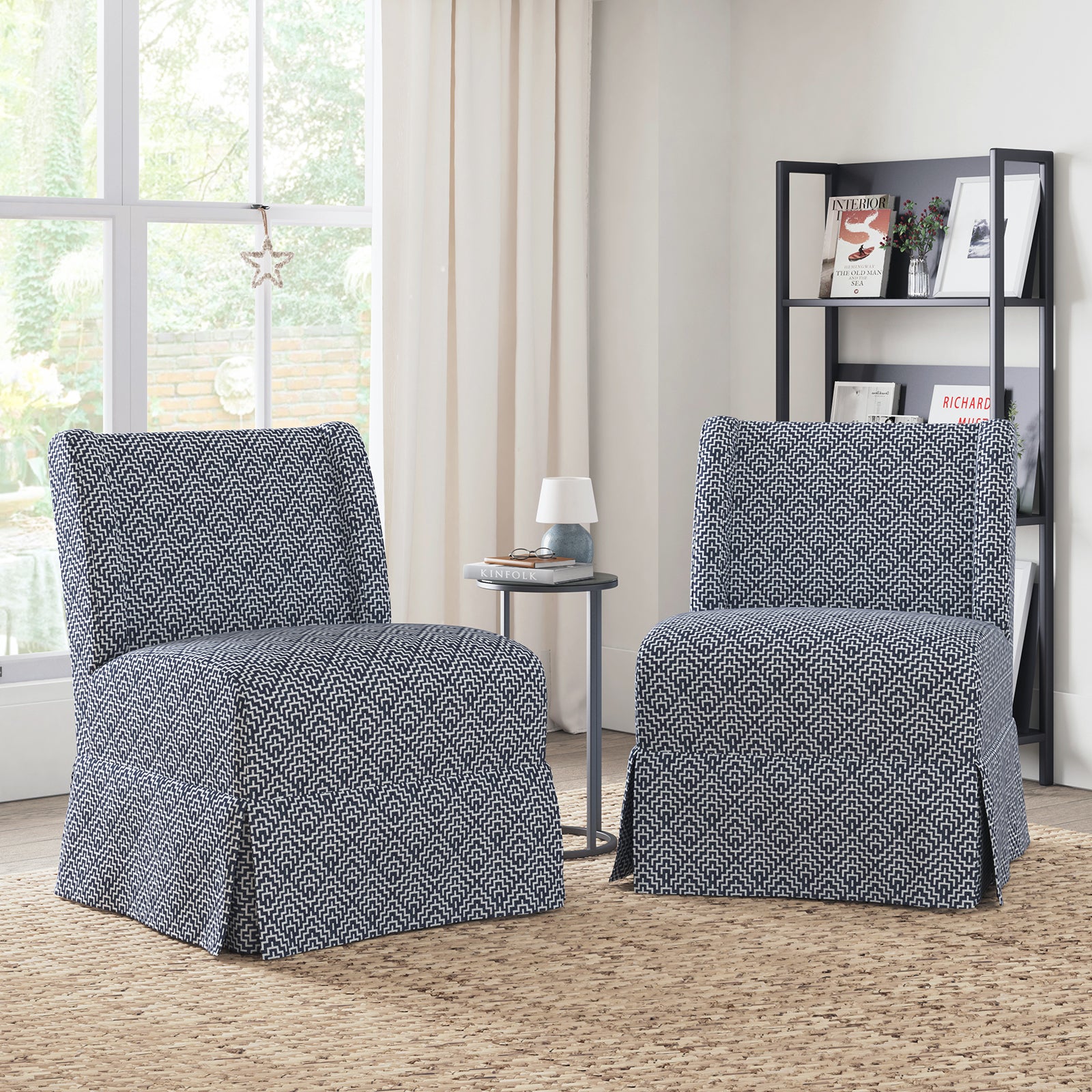 Ellmar Slipper Chair with Washable Slipcover and Solid Wood Legs Set Of 2