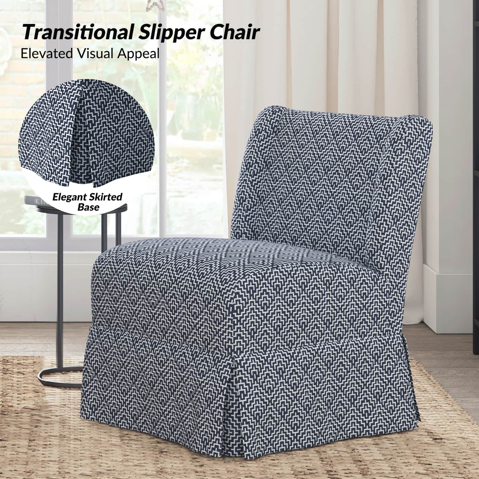 Ellmar Slipper Chair with Washable Slipcover and Solid Wood Legs Set Of 2