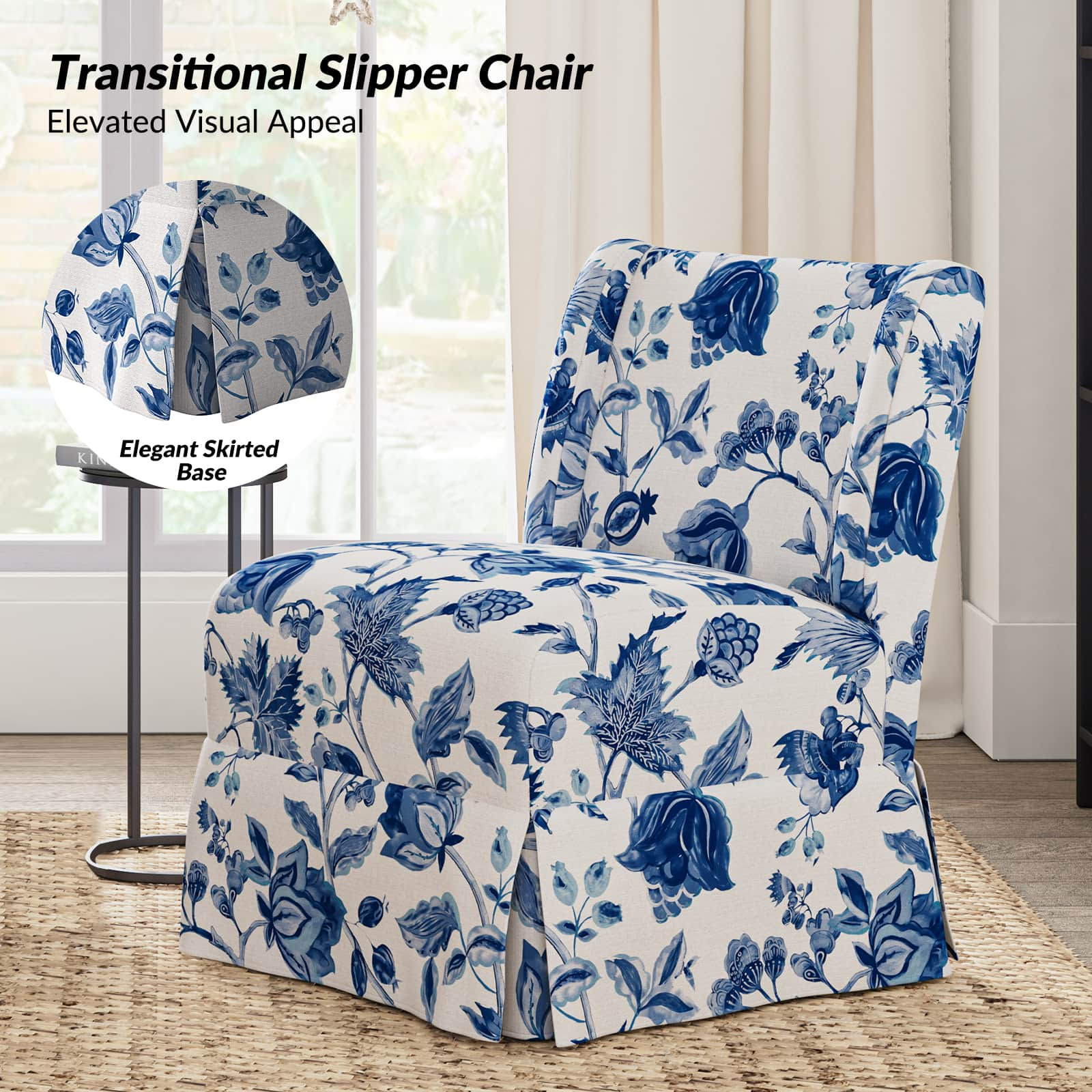 Ellmar Slipper Chair with Washable Slipcover and Solid Wood Legs Set Of 2