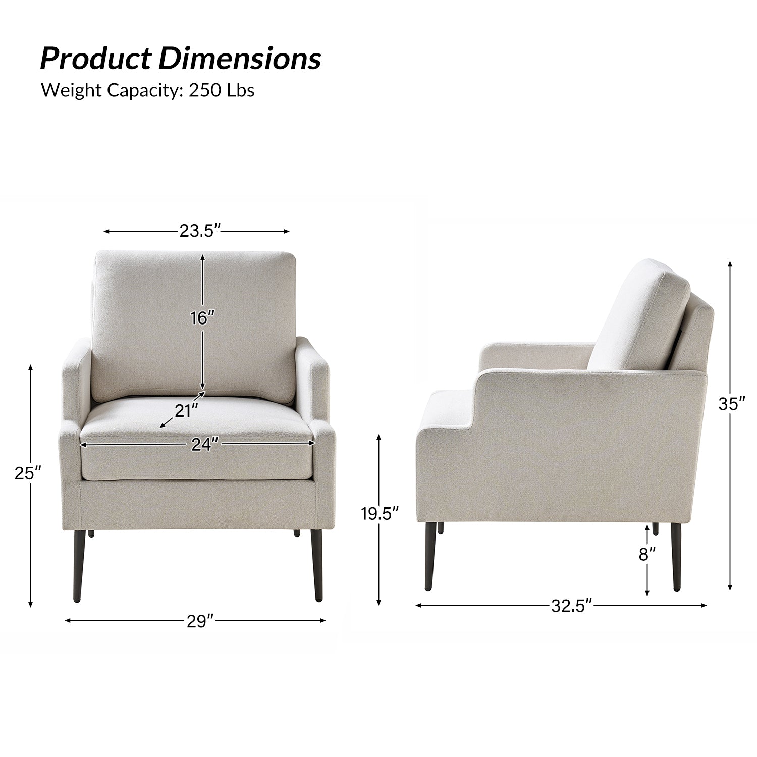 Alexaner Armchair with Tapered Metal Leg