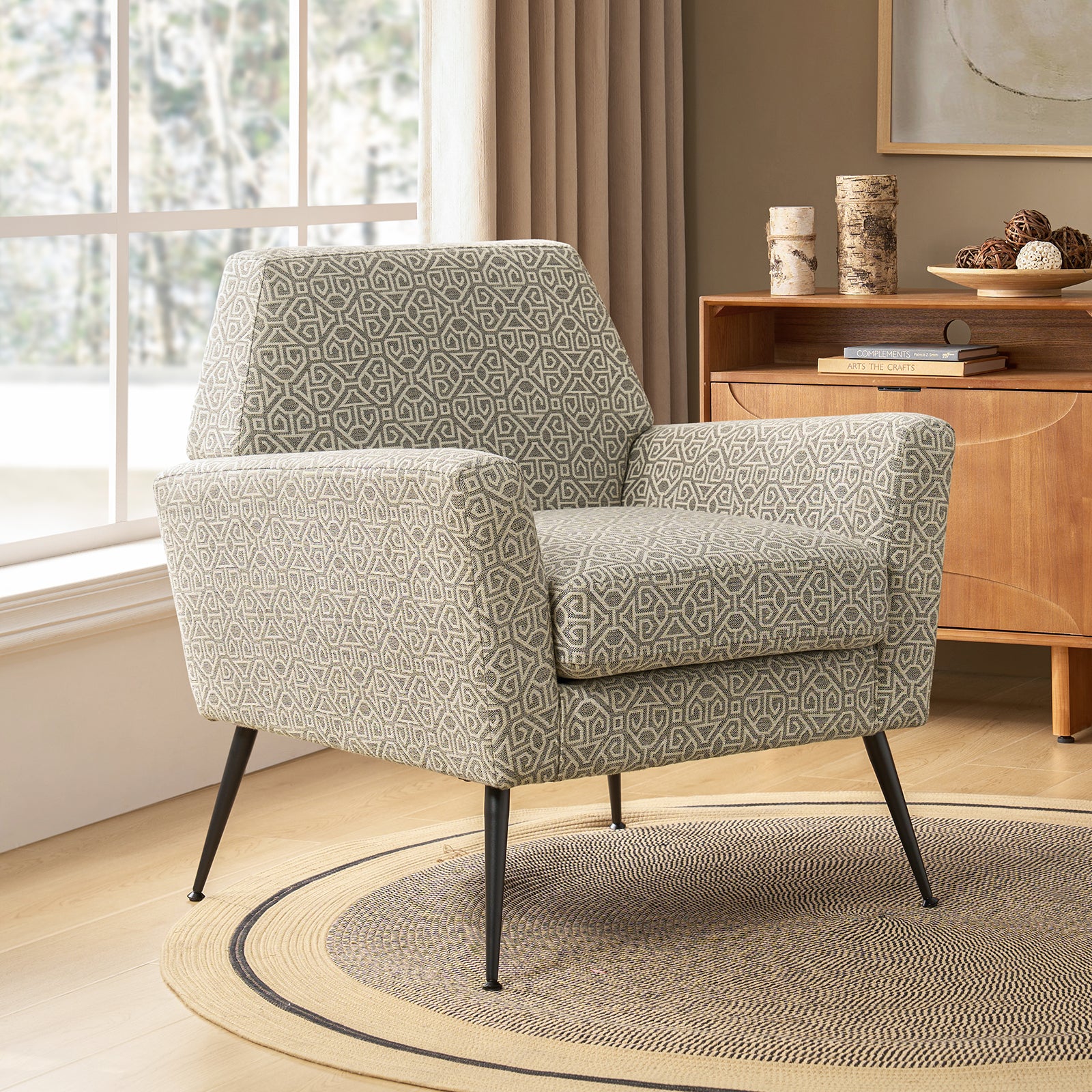 Tony Geometric Pattern Armchair with Square Arms