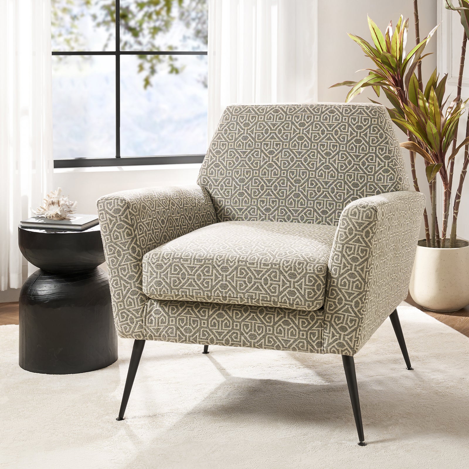 Tony Geometric Pattern Armchair with Square Arms