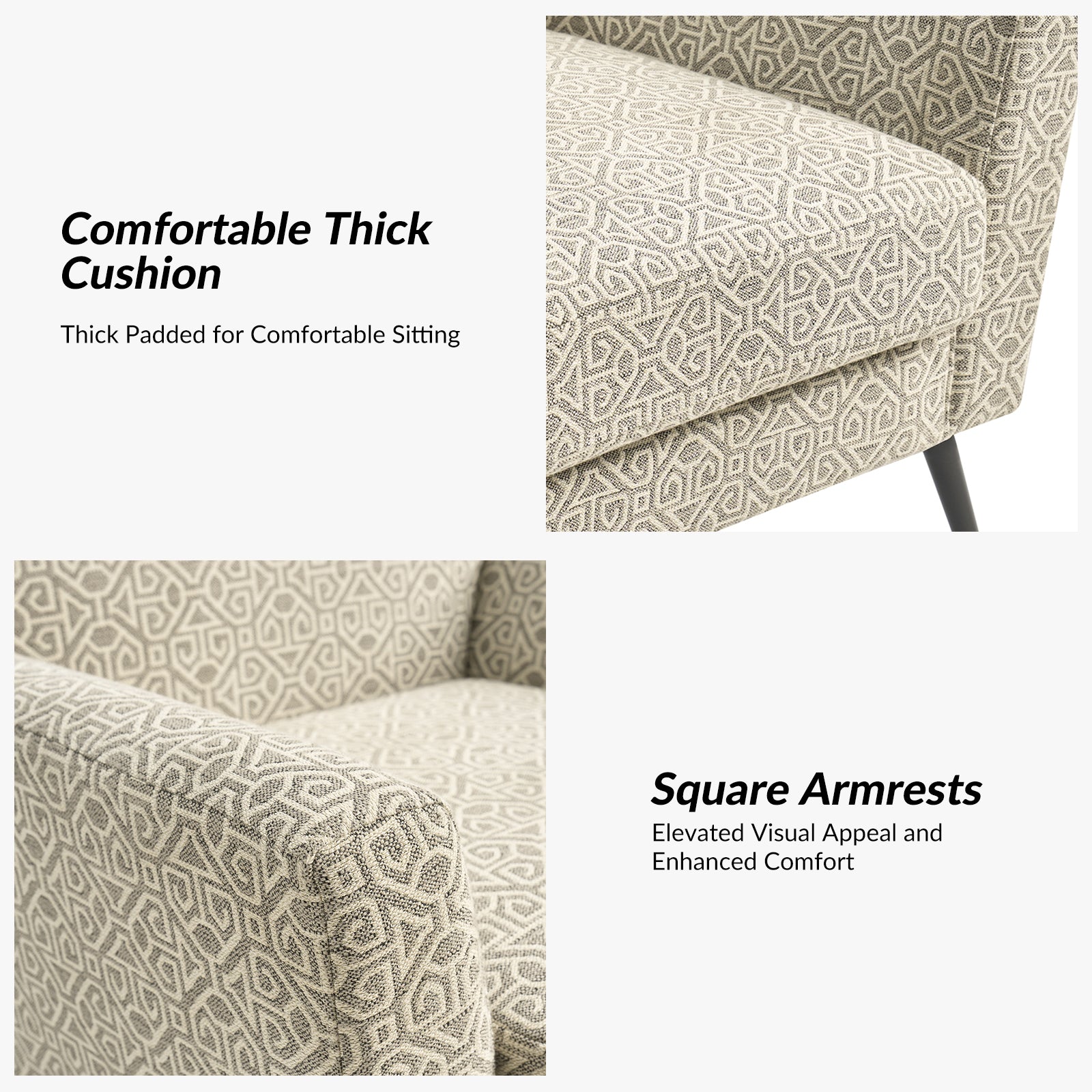 Tony Geometric Pattern Armchair with Square Arms