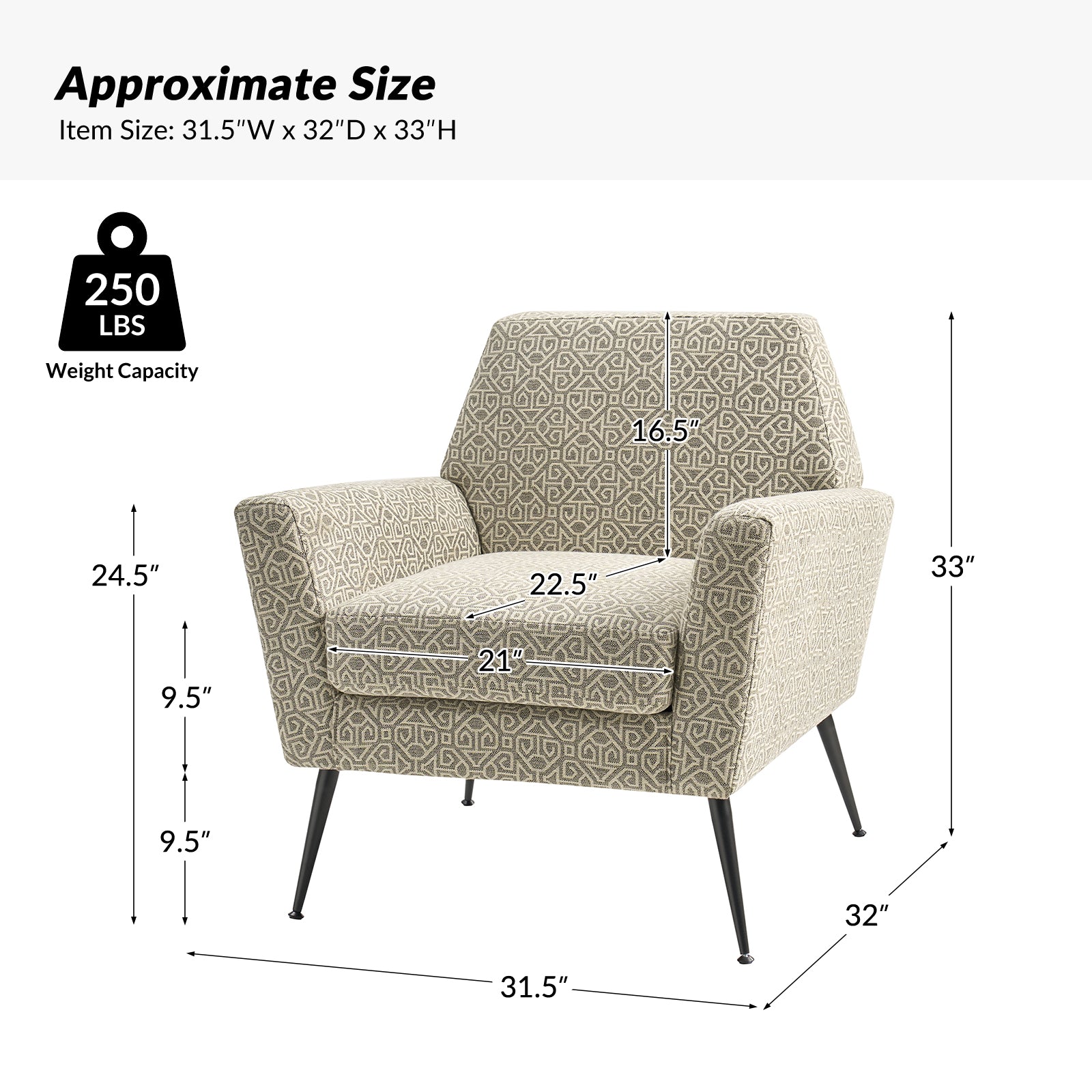 Tony Geometric Pattern Armchair with Square Arms