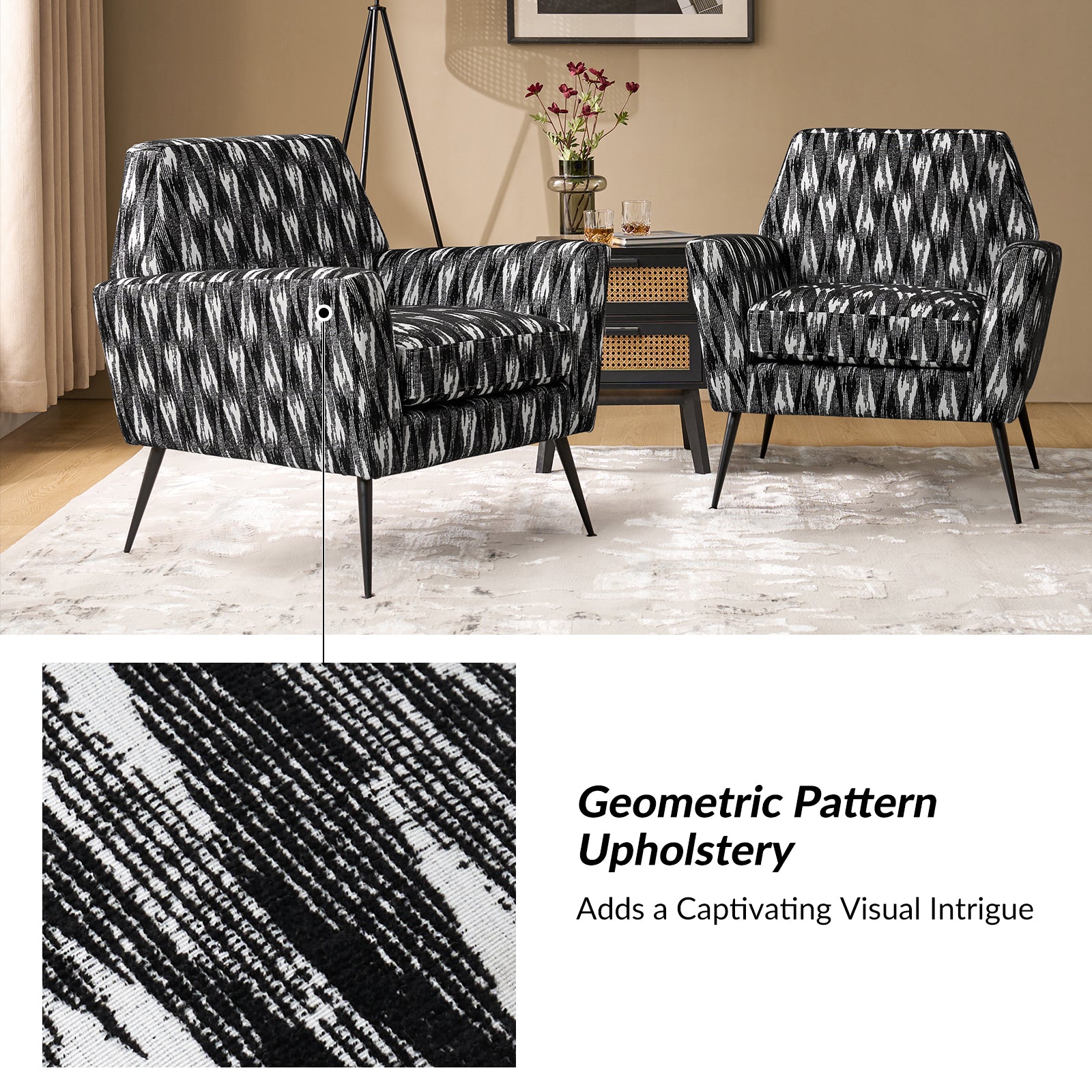 Tony Geometric Pattern Armchair with Square Arms