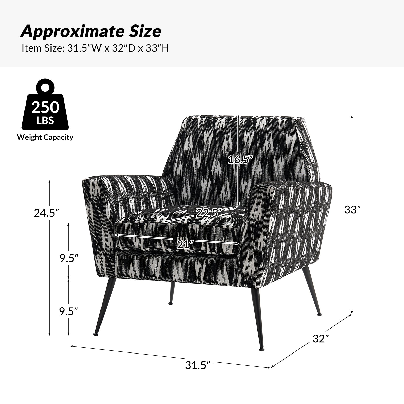 Tony Geometric Pattern Armchair with Square Arms