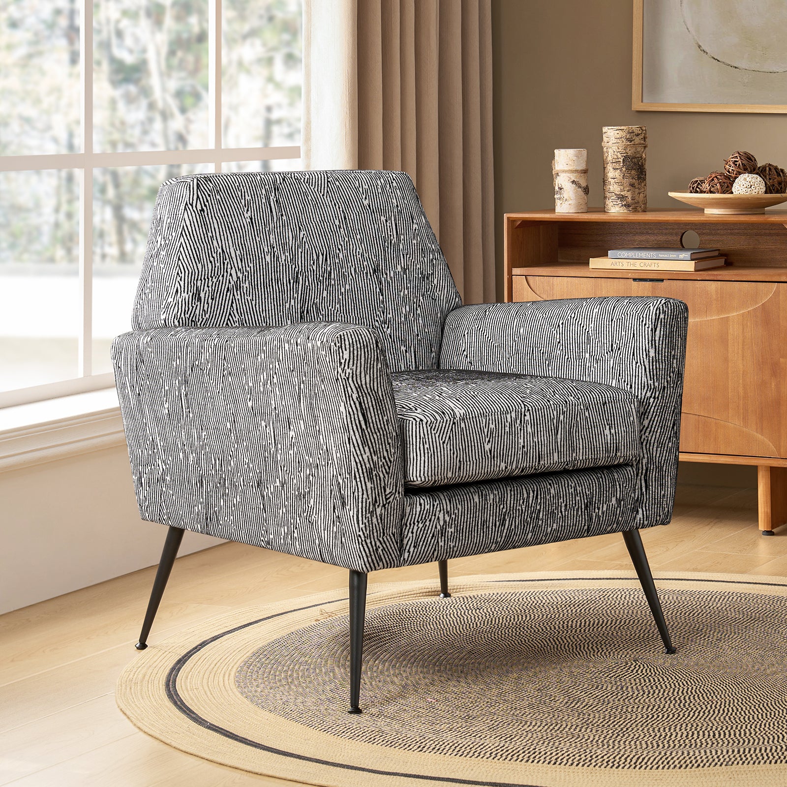 Tony Geometric Pattern Armchair with Square Arms