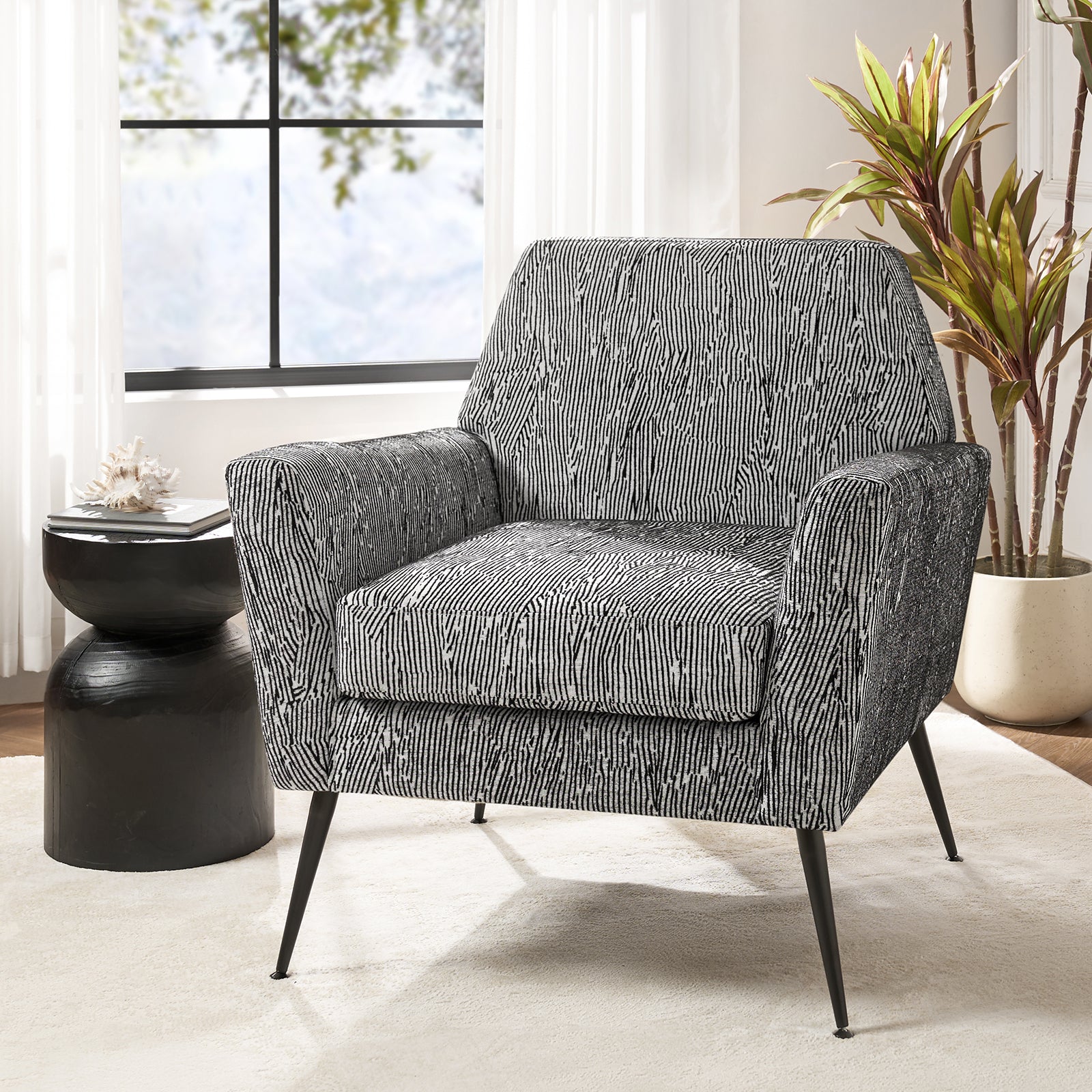 Tony Geometric Pattern Armchair with Square Arms