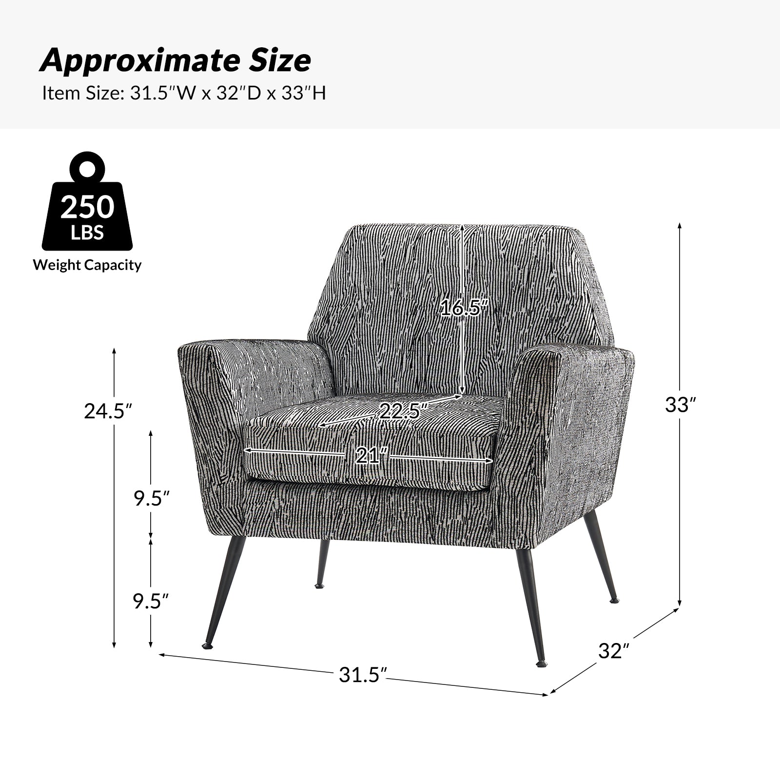 Tony Geometric Pattern Armchair with Square Arms