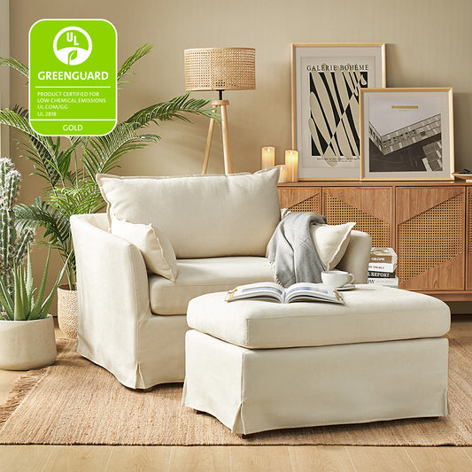 Miles Slipcovered Armchair with Large Ottoman