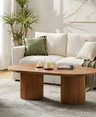 Laurenzo Adjustable Solid Wood Base Oval Coffee Table with Convertible Nesting Design