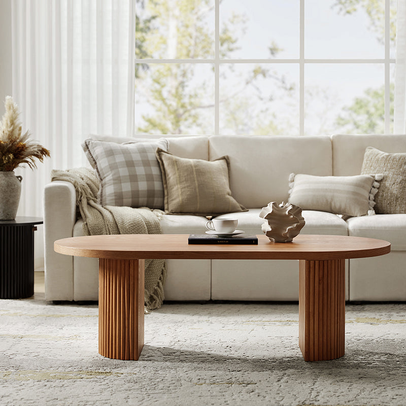 Laurenzo Adjustable Solid Wood Base Oval Coffee Table with Convertible Nesting Design