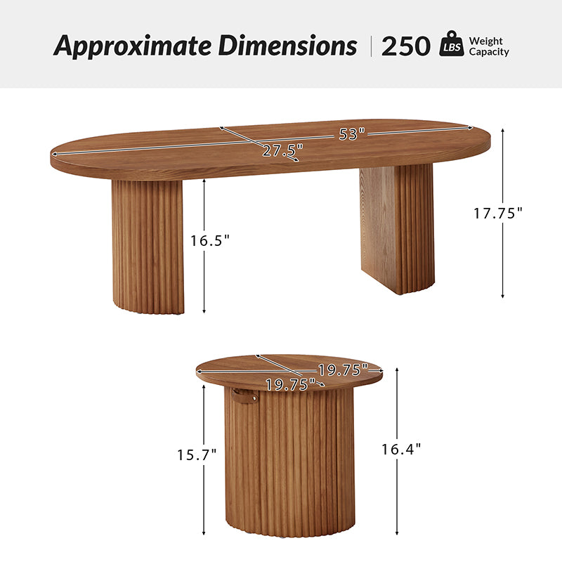 Laurenzo Adjustable Solid Wood Base Oval Coffee Table with Convertible Nesting Design