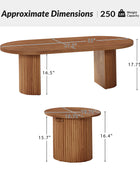 Laurenzo Adjustable Solid Wood Base Oval Coffee Table with Convertible Nesting Design