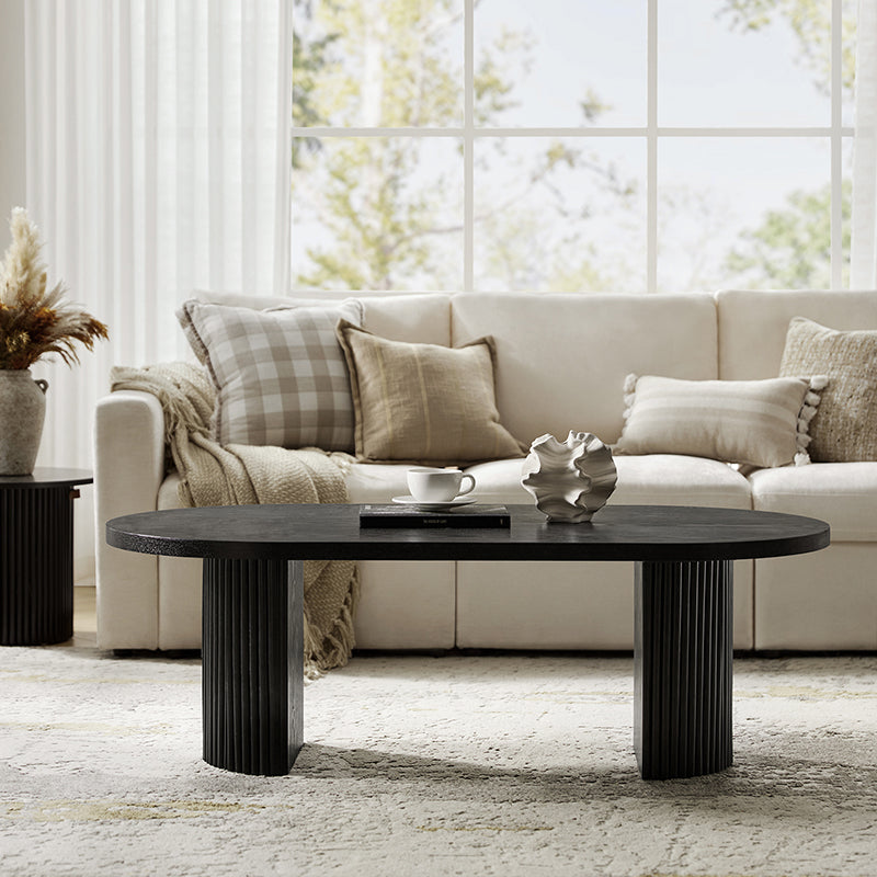 Laurenzo Adjustable Solid Wood Base Oval Coffee Table with Convertible Nesting Design