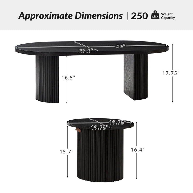 Laurenzo Adjustable Solid Wood Base Oval Coffee Table with Convertible Nesting Design