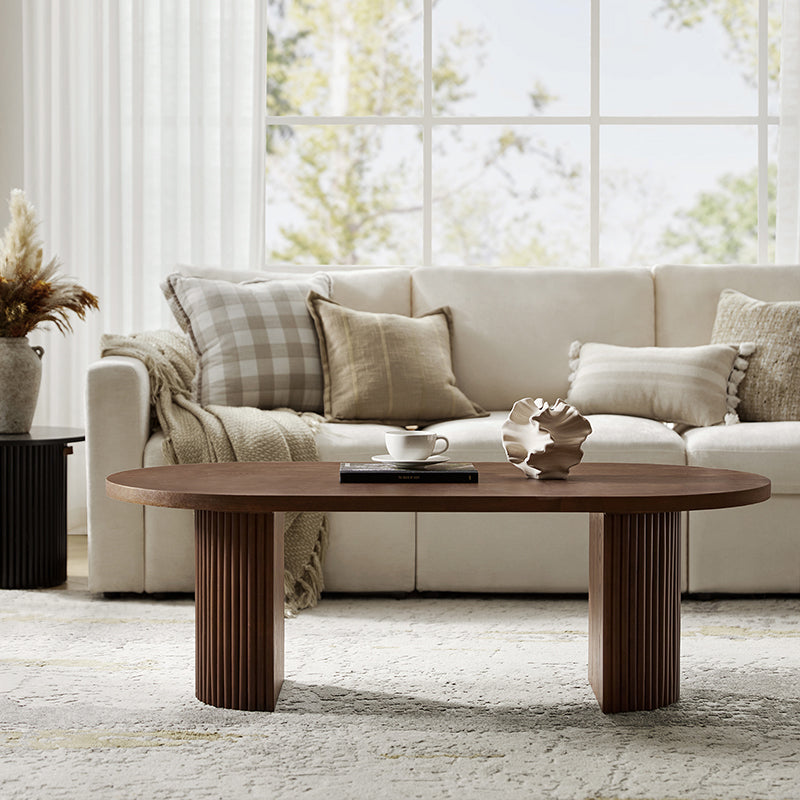 Laurenzo Adjustable Solid Wood Base Oval Coffee Table with Convertible Nesting Design