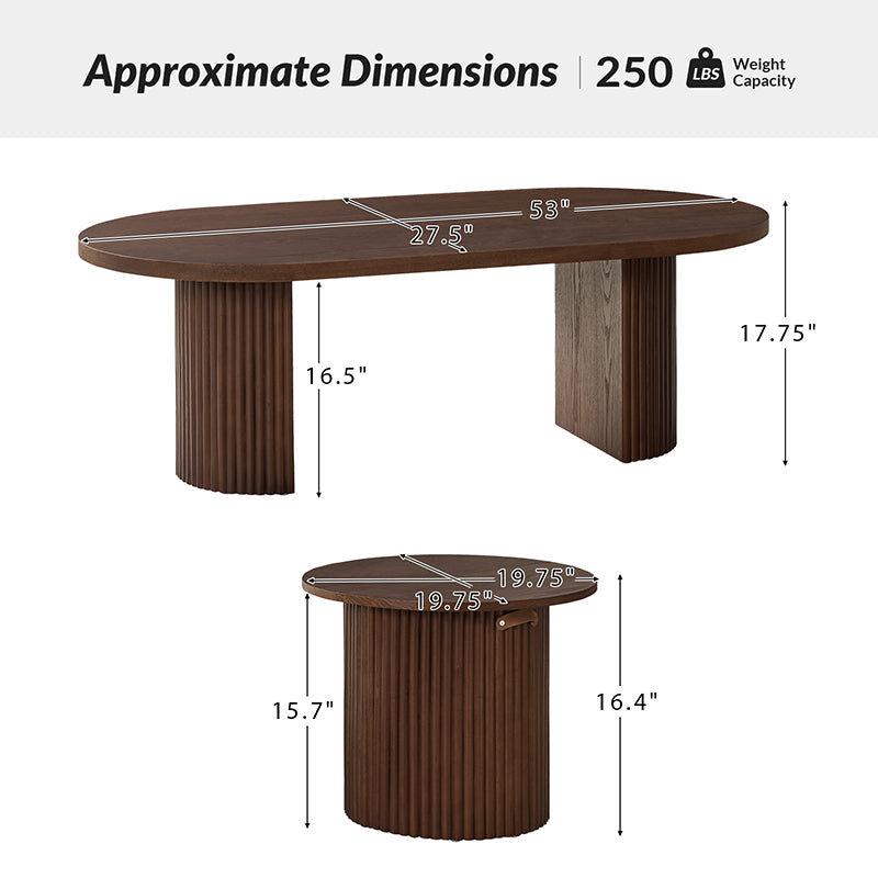 Laurenzo Adjustable Solid Wood Base Oval Coffee Table with Convertible Nesting Design