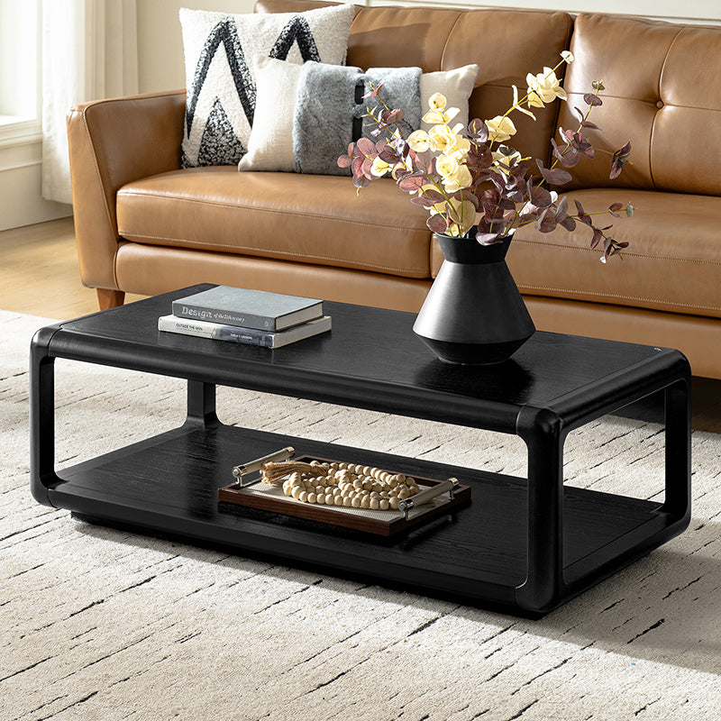 Arved Modern Solid Wood Coffee Table with Open Storage Compartment and Rounded Corners