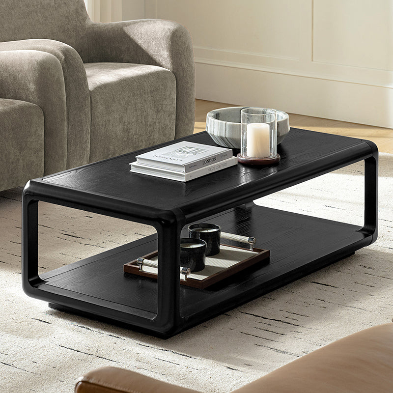 Arved Modern Solid Wood Coffee Table with Open Storage Compartment and Rounded Corners