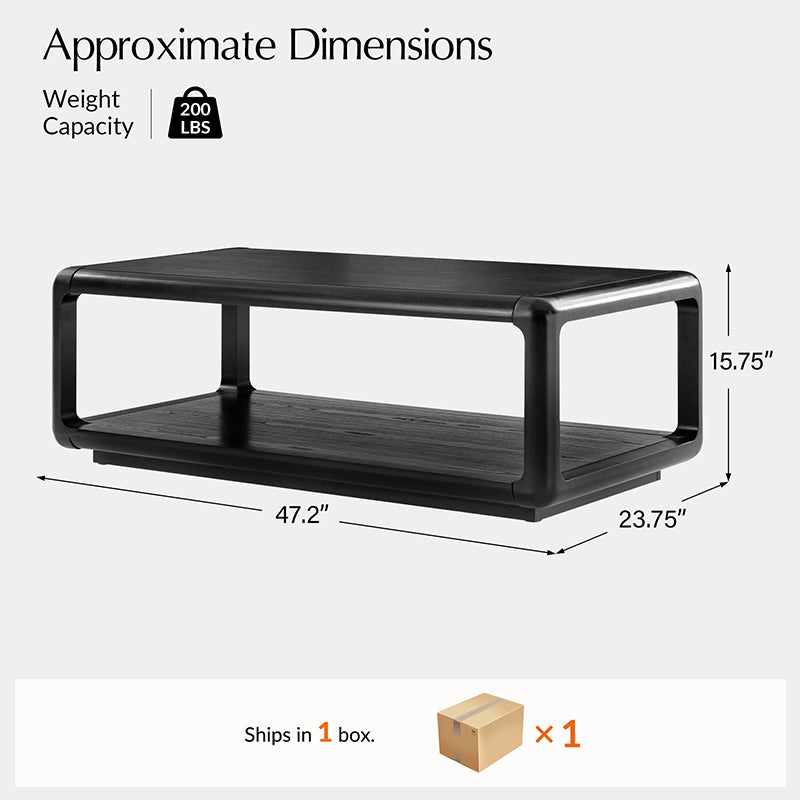 Arved Modern Solid Wood Coffee Table with Open Storage Compartment and Rounded Corners